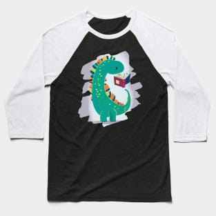 Cute Dinosaur Book Reading Baseball T-Shirt